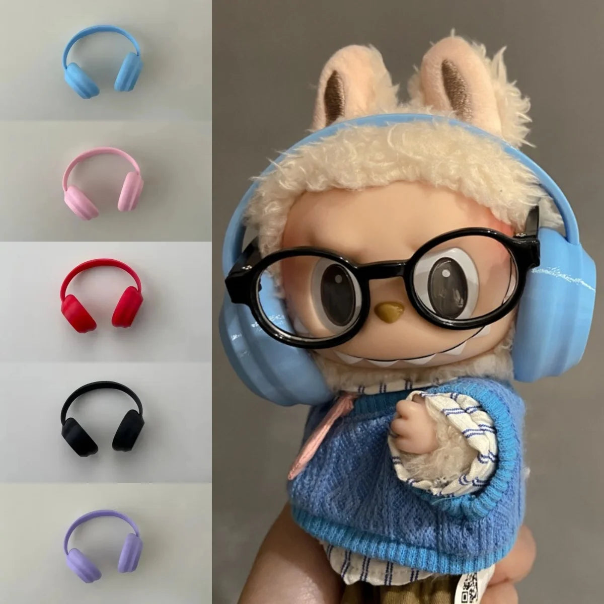 Labubu Accessories:17cm Labubu Fashion Earphone Accessories 10cm Cotton Doll Earphones Macaron Color Doll Earphones