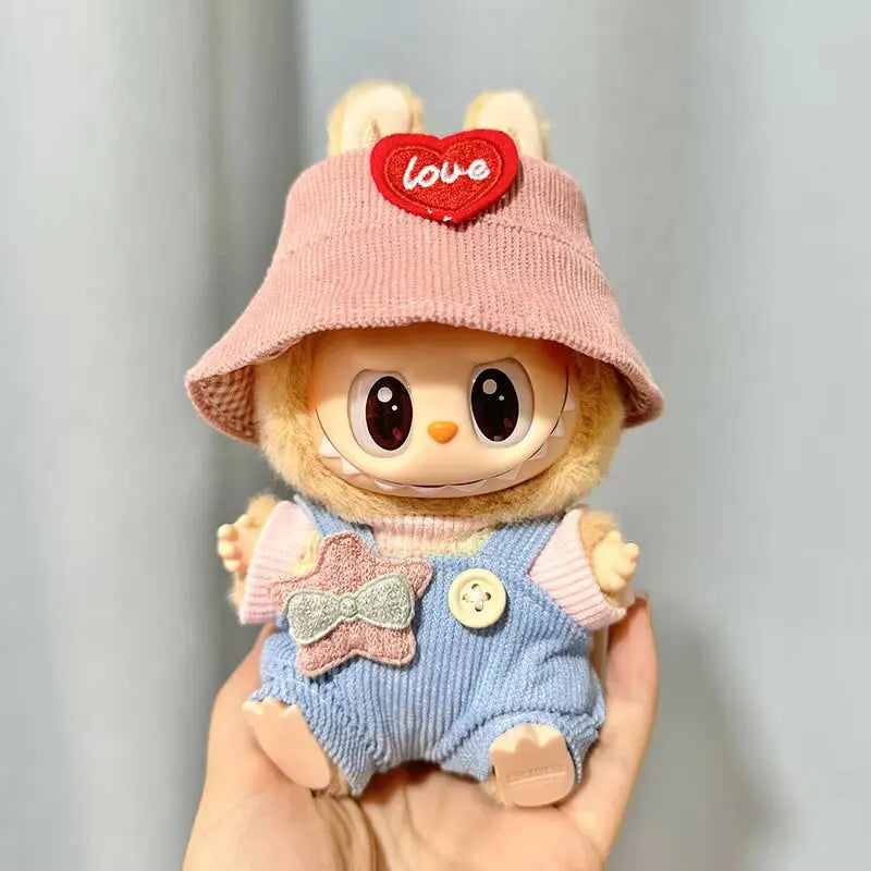 For 15cm cute mini labubu clothes Kawaii Cartoon Bib Pants With matching shoes Labubu Accessories
