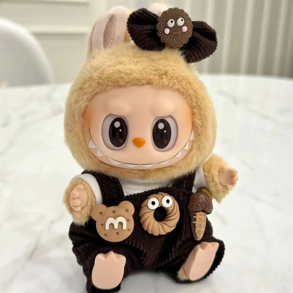 For 15cm cute mini labubu clothes Kawaii Cartoon Bib Pants With matching shoes Labubu Accessories