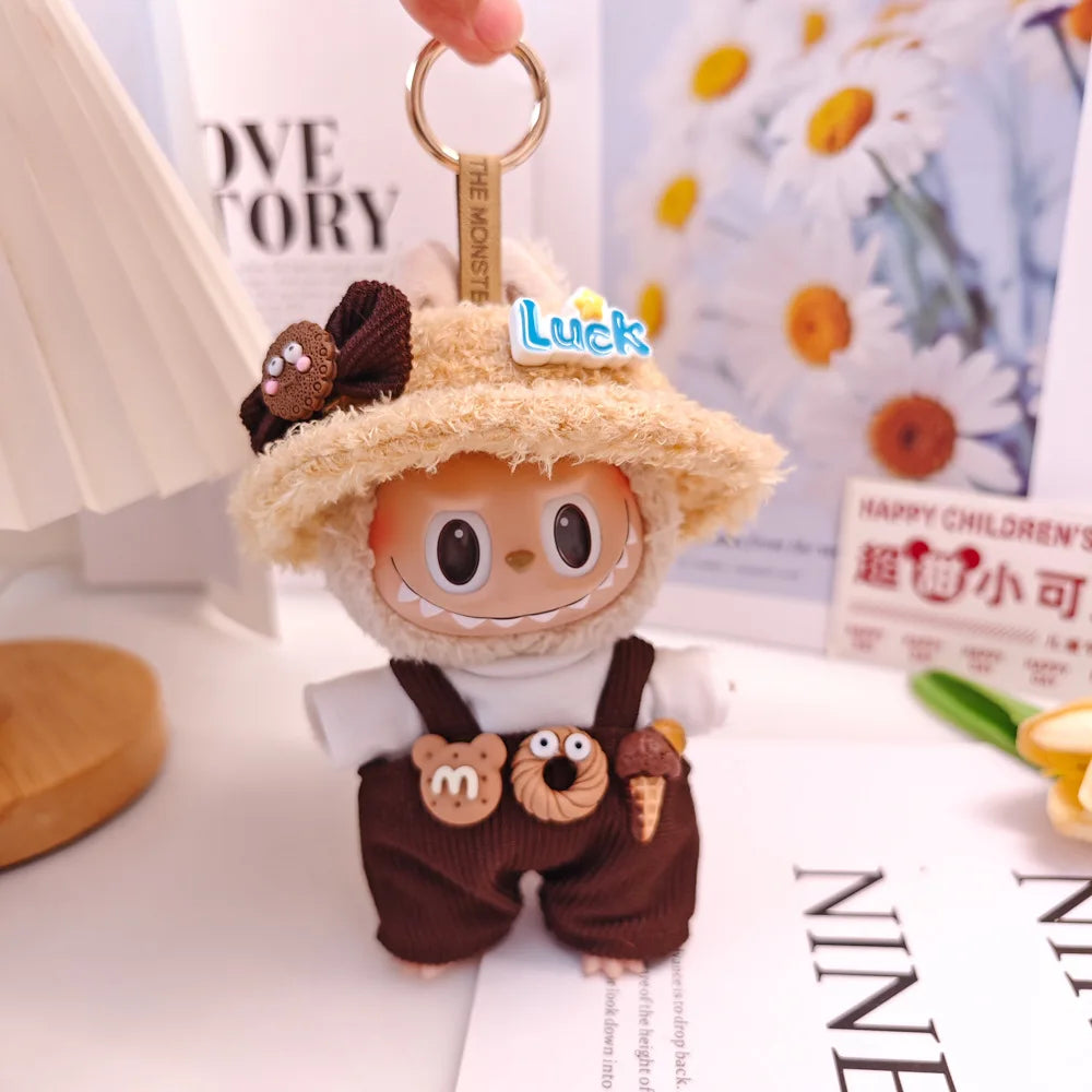 For 15cm cute mini labubu clothes Kawaii Cartoon Bib Pants With matching shoes Labubu Accessories