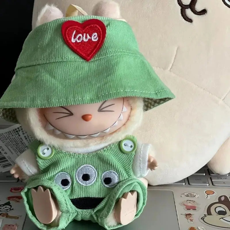 For 15cm cute mini labubu clothes  Kawaii Cartoon Bib Pants  With matching shoes Labubu Accessories