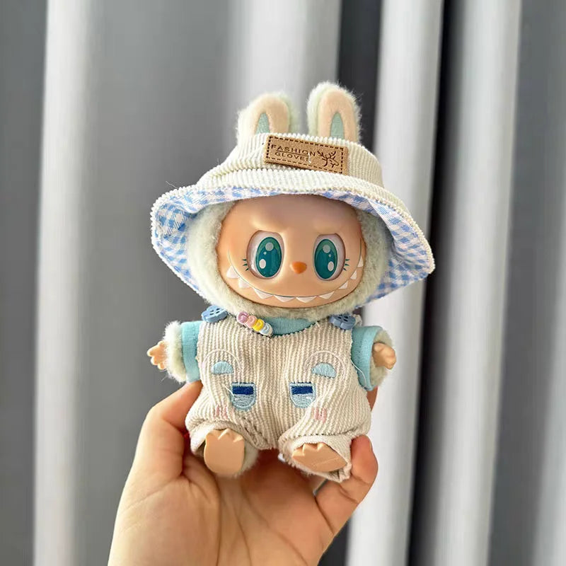 For 15cm cute mini labubu clothes  Kawaii Cartoon Bib Pants  With matching shoes Labubu Accessories