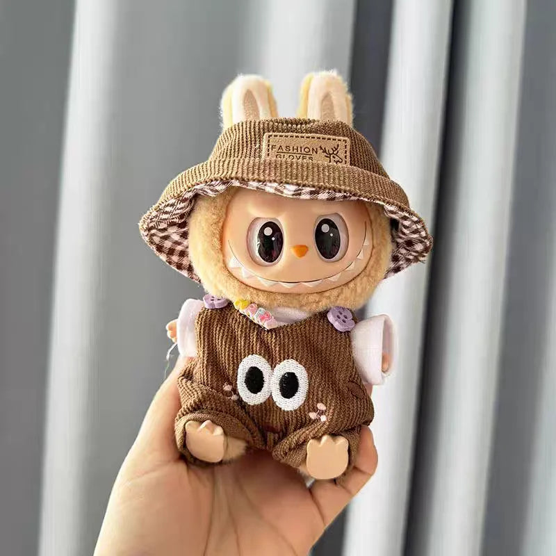For 15cm cute mini labubu clothes  Kawaii Cartoon Bib Pants  With matching shoes Labubu Accessories