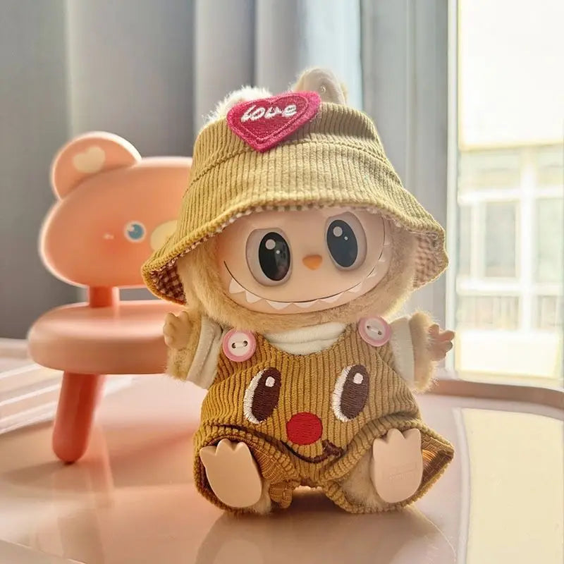 For 15cm cute mini labubu clothes  Kawaii Cartoon Bib Pants  With matching shoes Labubu Accessories